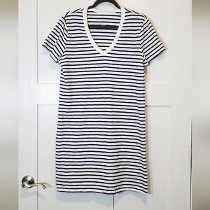 Universal Thread Cotton Striped White & Blue Tee Shirt Dress V Neck Size XL